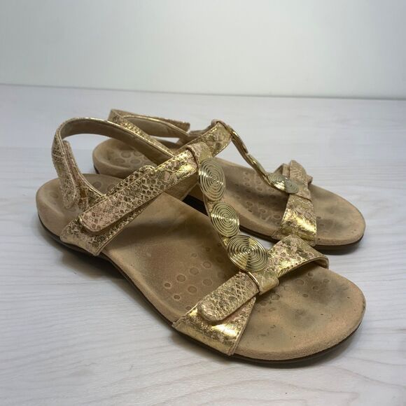 Vionic Women’s Comfort Sandal Farra Medallion Gold Open Toe Size 8 Snake - Picture 1 of 11